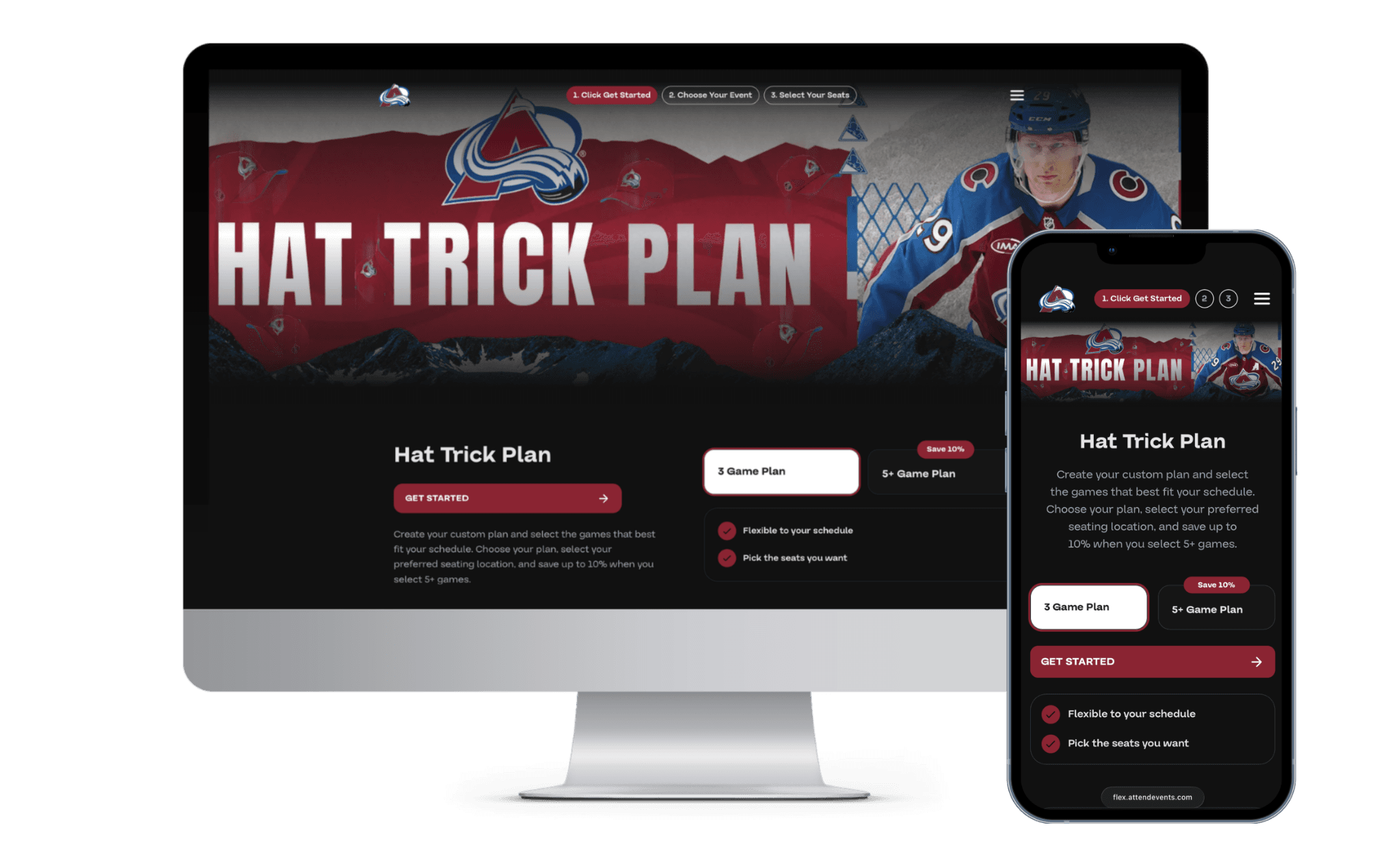 Hat Trick Plan powered by Flex displayed on desktop and mobile